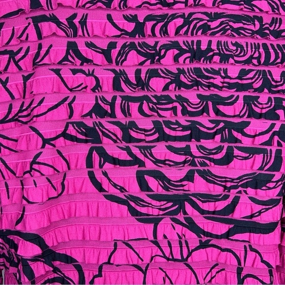 MEDIUM ERIN LONDON PINK BLACK VINTAGE TOP RUFFLE STRETCH - Picture 12 of 12